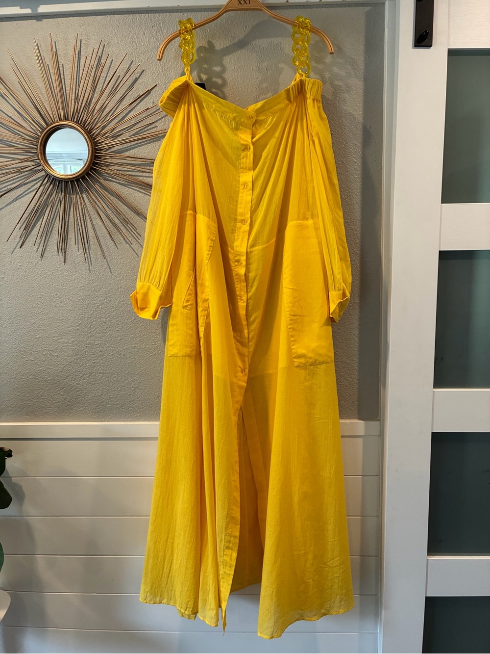 Bright Yellow Maxi Dress with Button Front